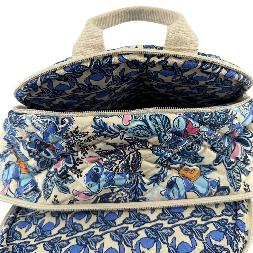 Vera Bradley Disney Bancroft Backpack Stitch Leafy Blooms Quilted Premium Cotton